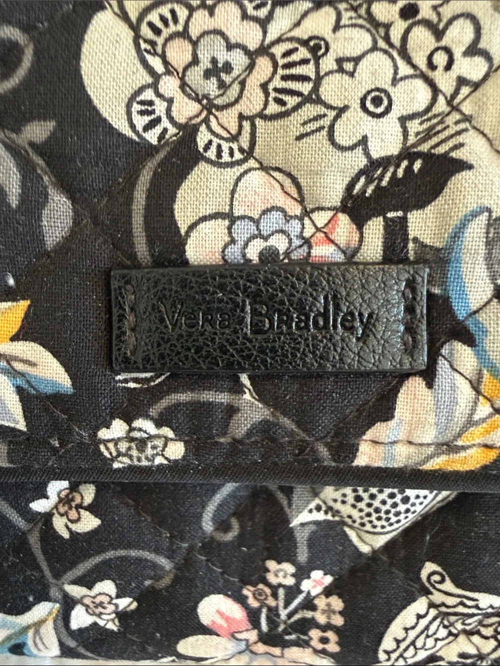 Vera Bradley Black Quilted Floral Fold-Over Travel Cosmetic Pouch